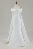 Ivory Mermaid Off the Shoulder Floor-Length Wedding Dress with Cape